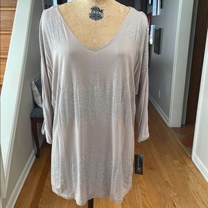 Women's Beige Plus Size Top with Silver Accents